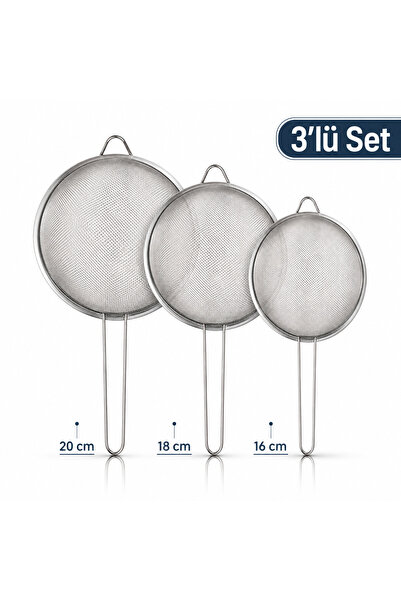 ARVALE 3-Piece Stainless Steel Strainer Set 16-18-20 cm – Fine-Pore Metal Kit...