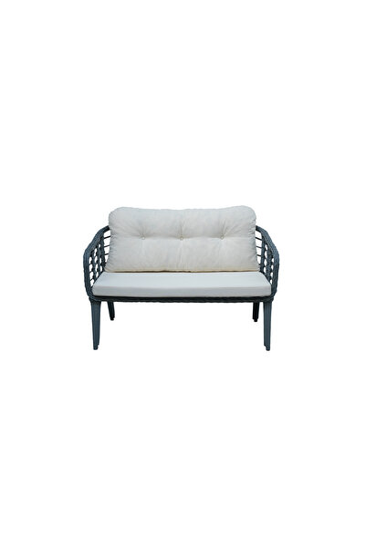 Tu Tienda KARTEPE GALVANİZ SADECE İKİLİ OTURAK,GRİ RATTAN/KREM KUMAŞ