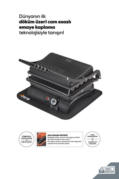 FERİS Premium Döküm Tost Makinesi Emaye Kaplamalı Siyah