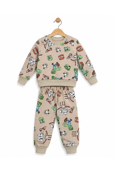 wees mod Erkek Çocuk Baskılı 2'li Pijama Takımı Sweatshir Pantolon