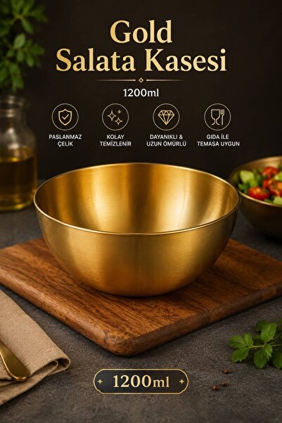 HAZARPAZAR Gold Paslanmaz Çelik Karıştırma Ve Salata Kasesi Çırpma Karıştırma...