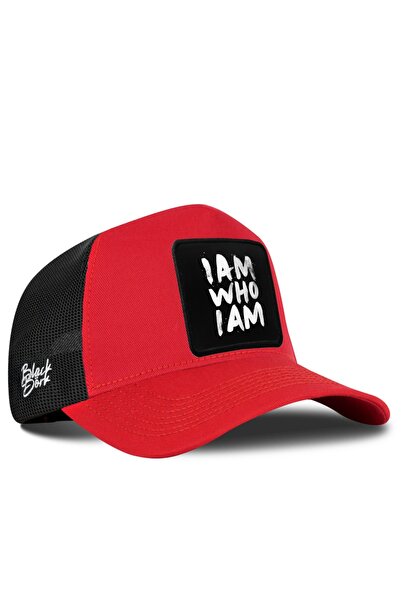 BlackBörk I Am Who I Am Logo Red-Black Trucker Hat