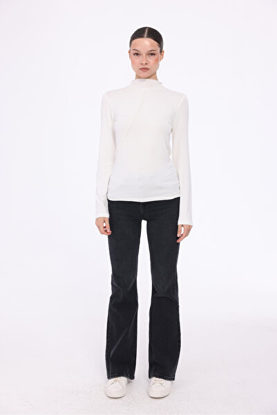 THE WESS Asymmetrical Seam Detail Stand-Up Collar Long Sleeve Bluz