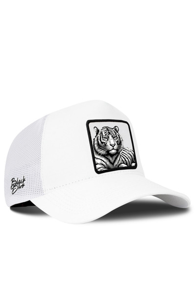 BlackBörk Bengal Tiger Logo White Trucker Hat