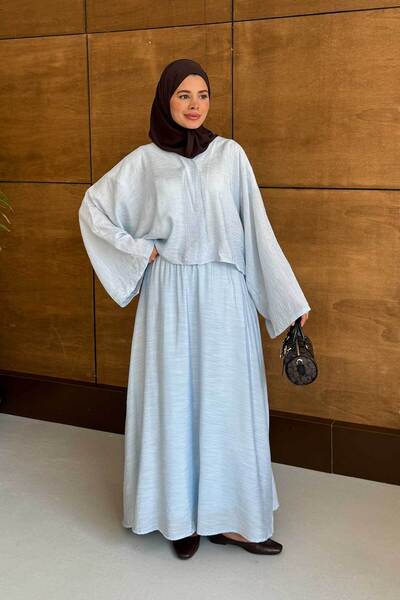 LOCCO Women's Kimono Set with Stone Detail Skirt Light Blue
