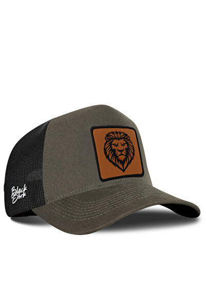 BlackBörk Khaki-Black Trucker Hat with Lion Logo