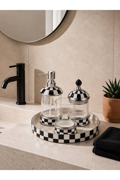ROY KING ORVIA 4 PRÇ. BANYO SETİ SİYAH/BEYAZ GÜMÜŞ