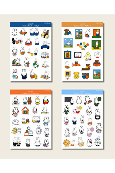 Papeit Sevimli Tavşan Miffy Temalı 4lü Yapışkanlı Sticker Sayfa Seti