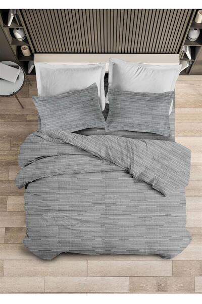 MAKIS TSELIOS ΣΕΤ ΣΕΝΤ M FLAT LINES (GREY4) 2*170x260 50x70 FLANEL 100%COTTON
