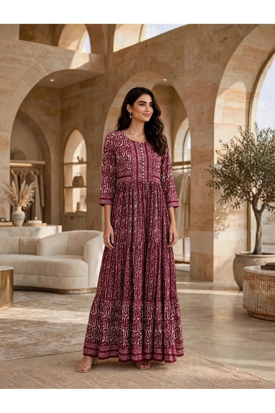 IKKXA Vintage Geometric Pattern Tiered Jalabiya