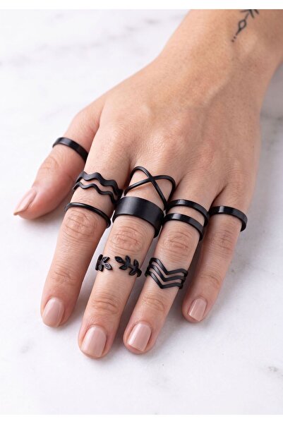 Ervalina Set of 9 Black Gothic Rings