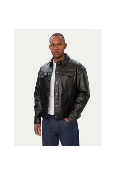 Guess Jeans Geacă bărbătească din imitație de piele M6YL45W3368 Negru