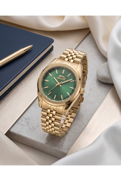 Slazenger Kadın Gold Altın Rengi Paslanmaz Çelik Kordon Yeşil Kadran Quartz 5...