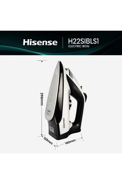 Hisense 2200W Antri-Drip Steam Electric Iron 300ml, Smooth Gliding, Steam Output, Self Clean, Anti-Calc (H22SIBLS1 White/Black)