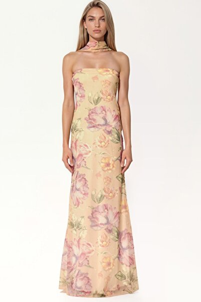 Hiccup Patterned Strapless Maxi Dress