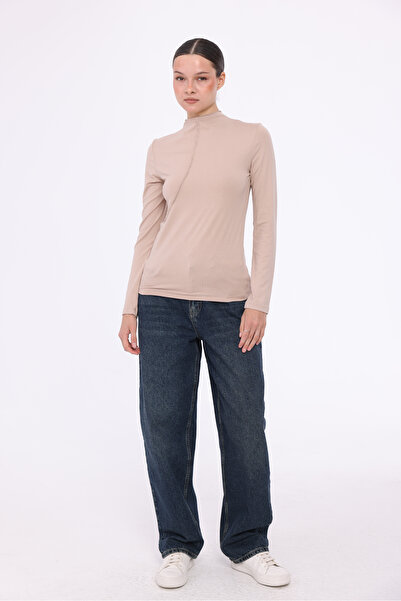 THE WESS Asymmetrical Seam Detail Stand-Up Collar Long Sleeve Bluz