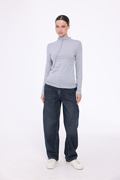 THE WESS Asymmetrical Seam Detail Stand-Up Collar Long Sleeve Bluz