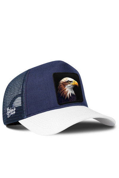 BlackBörk Eagle Logo Cordura White-Navy Blue Trucker Hat