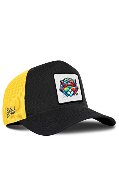 BlackBörk Cat Logo Cordura Black-Yellow Trucker Hat