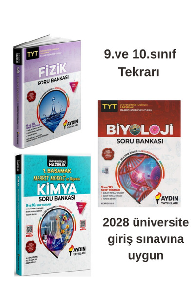 Aydın Yayınları TYT Biyoloji-Kimya-Fizik 3 lüset Maarif Model 1. Basamak Soru...