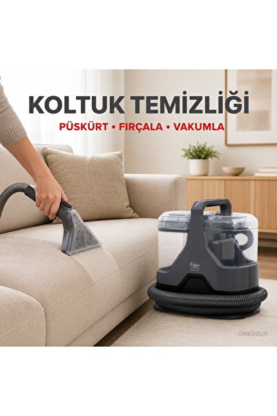 Fakir Vakumlu Halı ve Koltuk Temizleme Makinesi, 1.300 ml Temiz Su Haznesi, Ayrı Kirli Su Tankı + Tiftik Cihazı