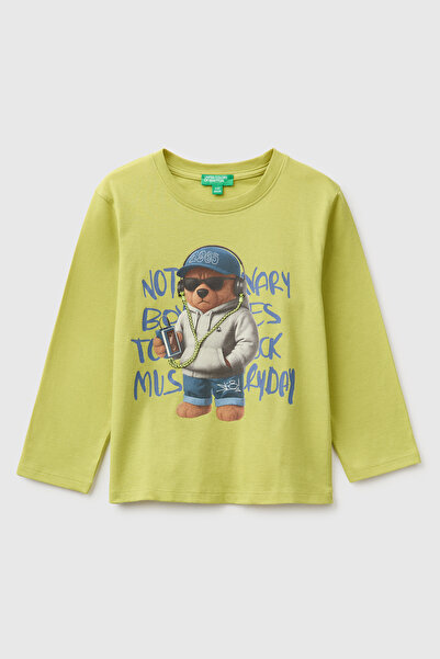 United Colors of Benetton Boy's Pistachio Green Long Sleeve T-Shirt with Embr...