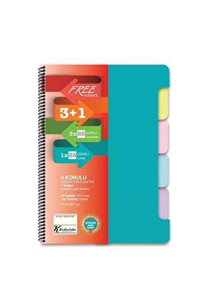 KESKİN COLOR Free Subject Spiralli Plastik Kapak 3 Kareli + 1 Çizgili Bölmeli...
