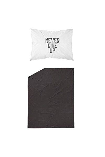 Borea Σεντόνι Σετ 2ΤΜΧ Never Give Up Μαύρο Μονό Μαύρο 160 x 240 cm + 50 x 70 cm