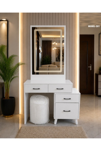 unbranded DRESSING TABLE WITH LED LIGHT CUSHION STOOL COLOR WHITE