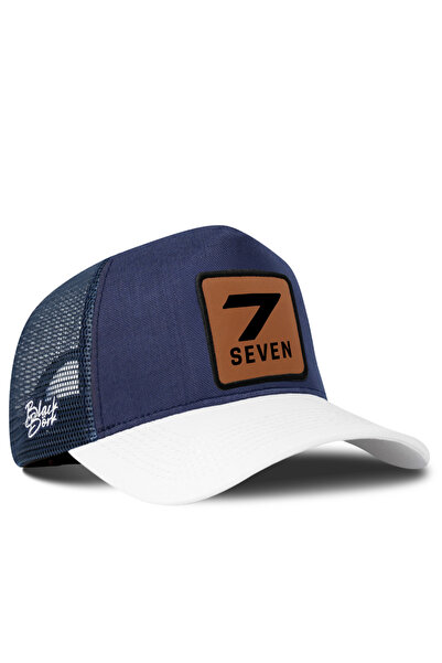 BlackBörk Size 7 Cordura White-Navy Blue Trucker Hat with Logo