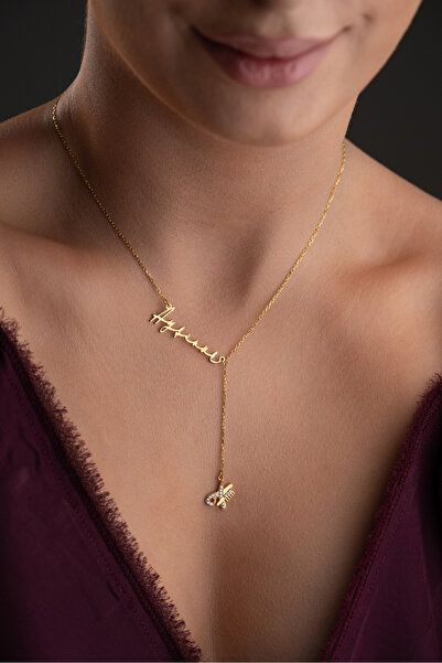 beonejewelry 925 Ayar Gümüş Kişiye Özel İsimli Y Kolye Sallantılı Makas Detaylı