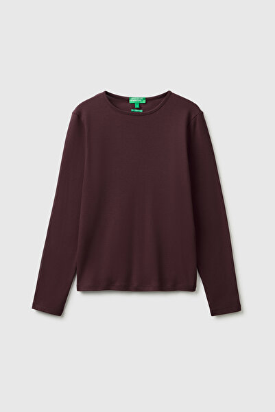 United Colors of Benetton Women's Brown 100% Cotton Slim Fit Ribbed Long Slee...