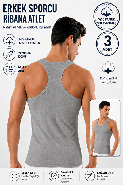 Alıç Men's Athlete Ribbed Undershirt (Tutku Authorized Seller) 3 Pieces Cotto...