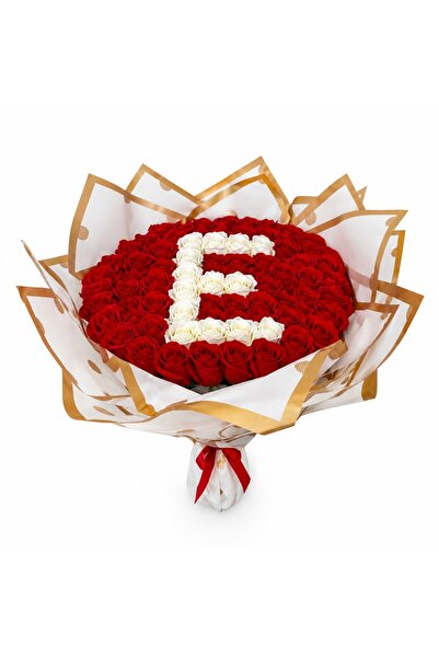 velve Buchet floral personalizat cu litera, din 65 trandafiri de sapun, Rosu-...