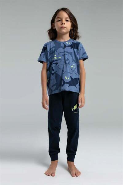 U.S. Polo Assn. Rolypoly Boys Green Shark Patterned Pajama Set 2-8 Years Dark...
