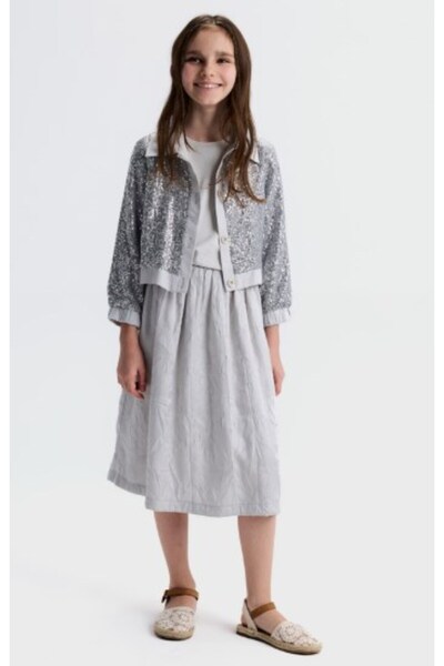 nk kids Nk Girl's Linen Blended Comfortable Cut Midi Skirt 8-14 Years Old Gray