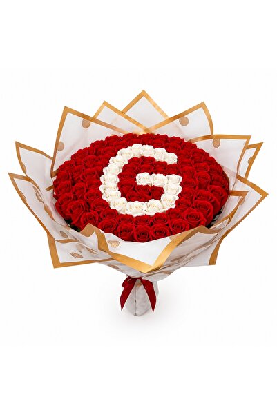velve Buchet floral personalizat cu litera, din 65 trandafiri de sapun, Rosu-...
