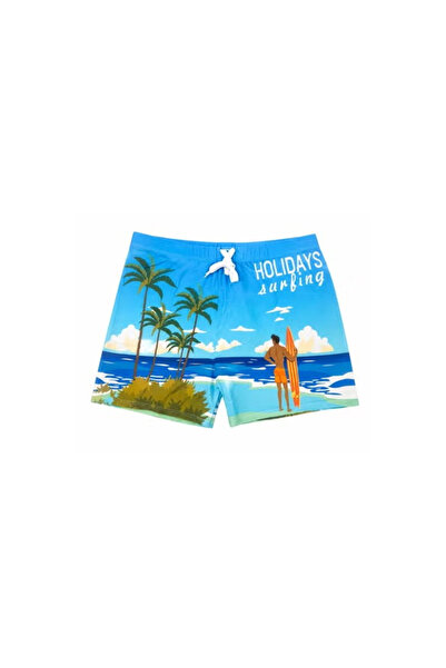 TOY LAND Men’s Tropical Beach Print Swim Shorts with Elastic Drawstring Waist...