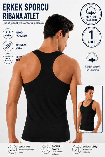 Alıç Men's Athlete Ribbed Undershirt (Tutku Authorized Seller) 1 Piece Cotton...