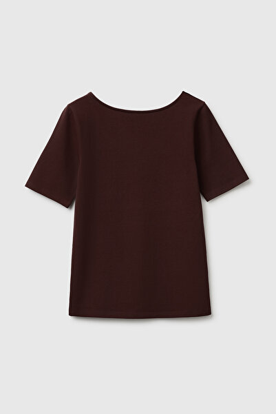 United Colors of Benetton Women's Brown Cotton Blend Knitted Slim Fit Wide Co...