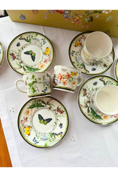 Vitale Natura White Butterfly 6-Piece Coffee Cup Set