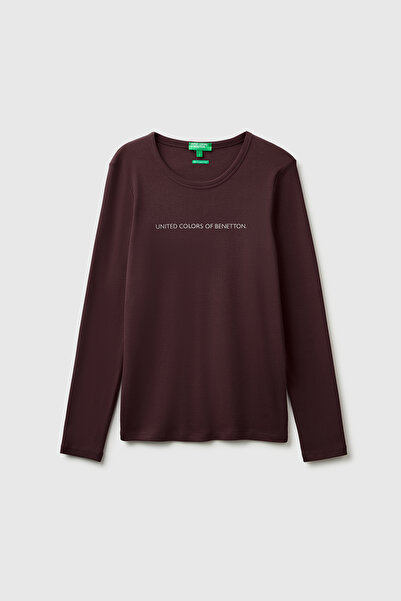 United Colors of Benetton Women's Brown 100% Cotton Regular Fit Ribbed Long S...