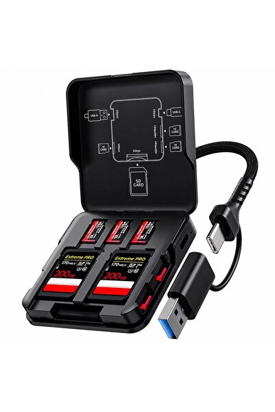 LEVONG LE-88 USB 3.0 + TYPEC 5 in 1 Kart Okuyucu ve Kart Saklama Kutulu Dönüş...