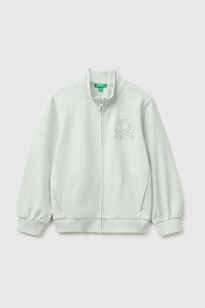 United Colors of Benetton Girl's Water Green Embroidered Ribbed High-Neck Zip...