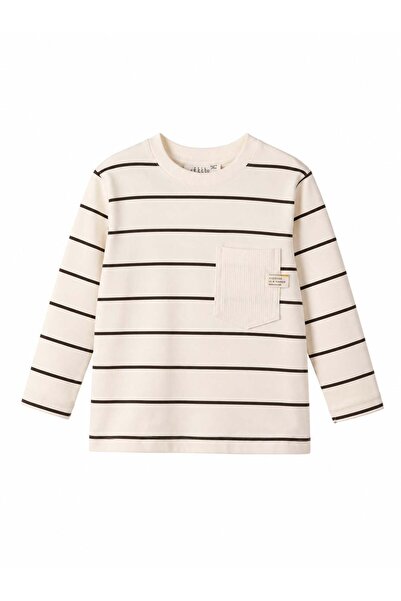 nk kids Nk Baby Boy Striped Long Sleeve Pocket T-Shirt 1-4 Years Cream - Brown