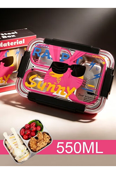 GGEROU Kids Lunch Box 550ml 304 Stainless Steel Bento Box 3 Compartments Leak...