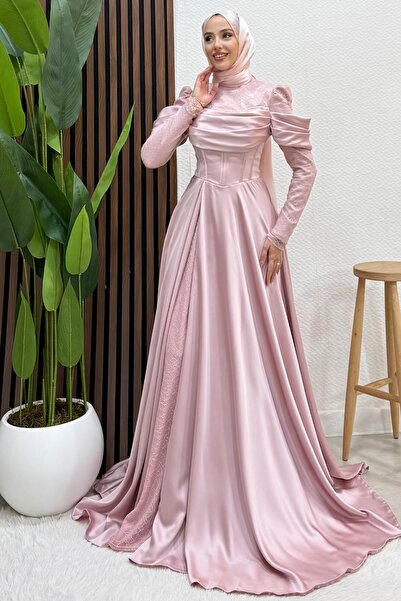 Giza Giyim Zelin Saten Abiye Soft Pembe