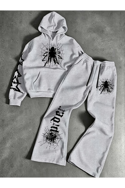 macklin Unisex Women's and Men's Spider Printed Oversize 3 Thread Hooded Hood...