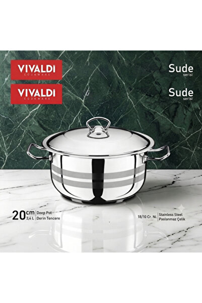 Vivaldi فيفالدي قدر عميق سودي 20 سم 3.4 لتر ستانلس ستيل 18/10 - تركي