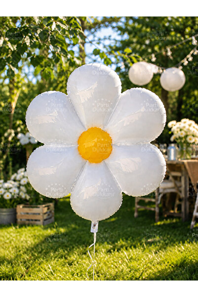 Parti Dükkanı Large Daisy Foil Balloon 110X90 cm White Yellow – Helium and Ai...